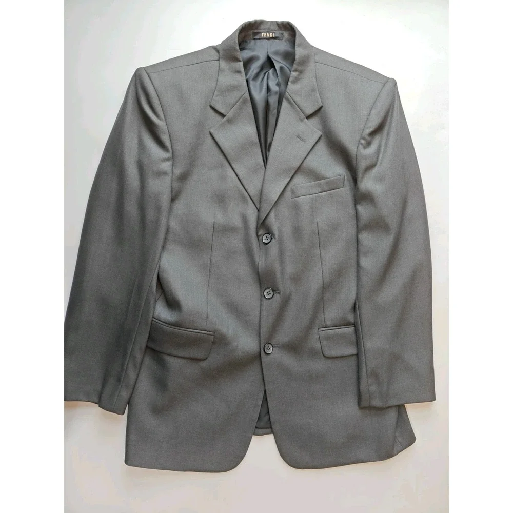 Fendi Mens Sports Coat 36R Gray Chalk Stripe Made in Italy 3 Button Jacket
